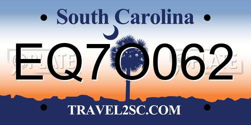 EQ7O062 South Carolina License Plate