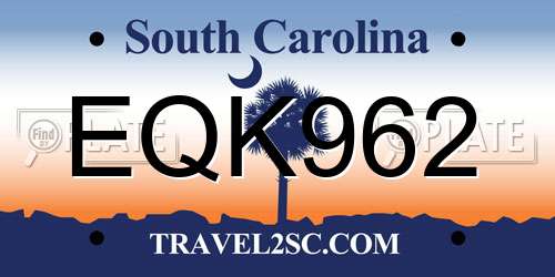 EQK962 South Carolina License Plate