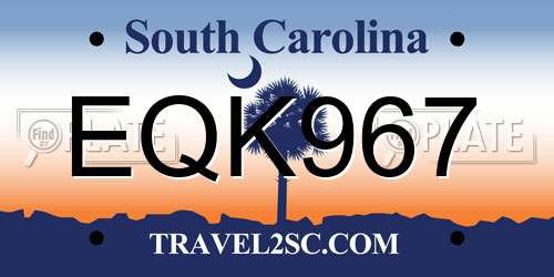 EQK967 South Carolina License Plate