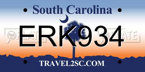 ERK934 South Carolina License Plate