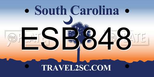 ESB848 South Carolina License Plate