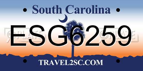 ESG6259 South Carolina License Plate