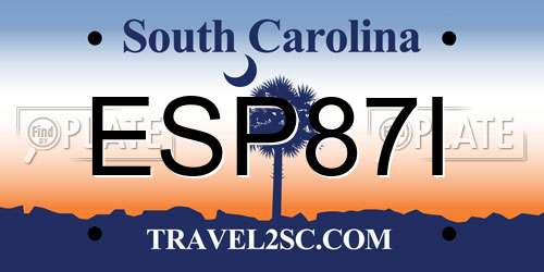 ESP87I South Carolina License Plate