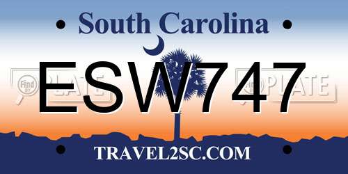 ESW747 South Carolina License Plate