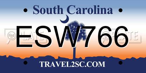 ESW766 South Carolina License Plate
