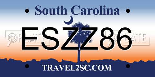 ESZZ86 South Carolina License Plate