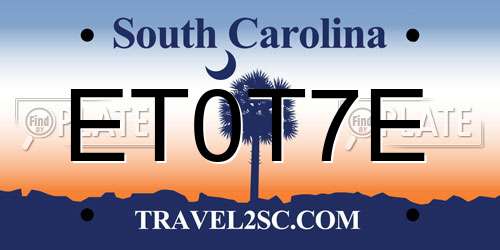 ET0T7E South Carolina License Plate