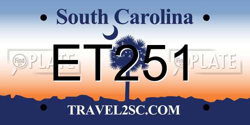 ET251 South Carolina License Plate