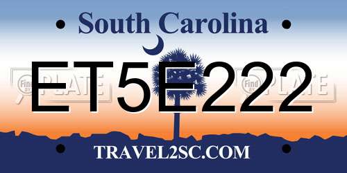 ET5E222 South Carolina License Plate