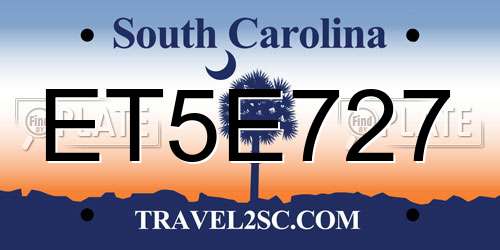 ET5E727 South Carolina License Plate