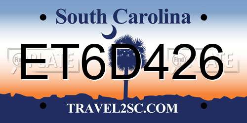 ET6D426 South Carolina License Plate