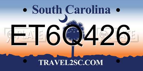 ET6Q426 South Carolina License Plate
