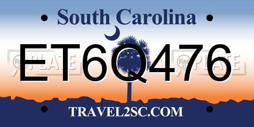 ET6Q476 South Carolina License Plate