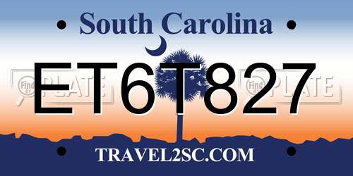 ET6T827 South Carolina License Plate