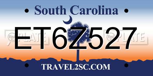 ET6Z527 South Carolina License Plate