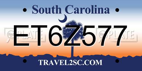 ET6Z577 South Carolina License Plate