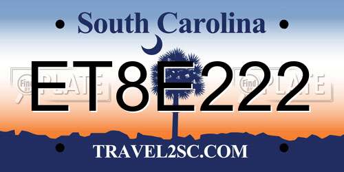 ET8E222 South Carolina License Plate