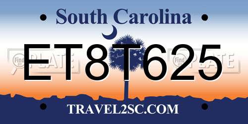 ET8T625 South Carolina License Plate
