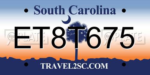 ET8T675 South Carolina License Plate