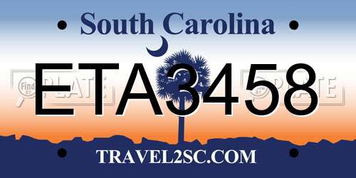 ETA3458 South Carolina License Plate
