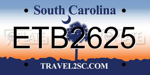 ETB2625 South Carolina License Plate