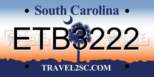 ETB3222 South Carolina License Plate