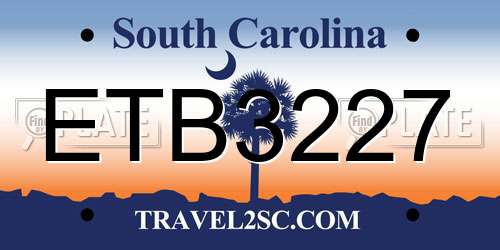 ETB3227 South Carolina License Plate