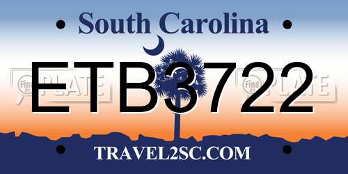 ETB3722 South Carolina License Plate
