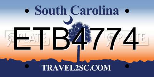 ETB4774 South Carolina License Plate