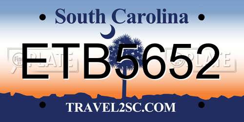 ETB5652 South Carolina License Plate
