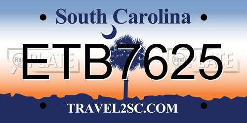 ETB7625 South Carolina License Plate