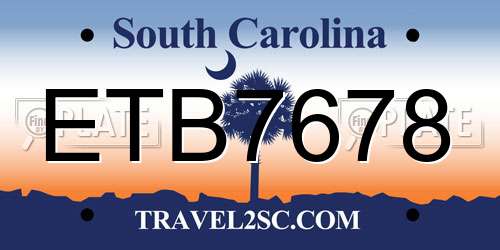 ETB7678 South Carolina License Plate