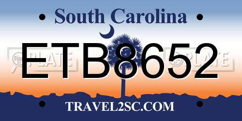 ETB8652 South Carolina License Plate