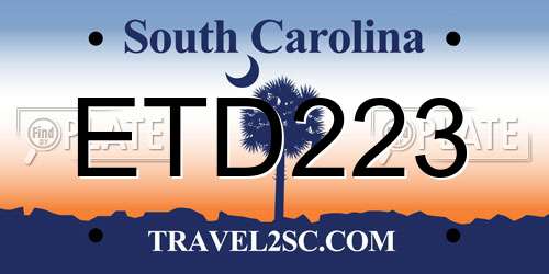 ETD223 South Carolina License Plate