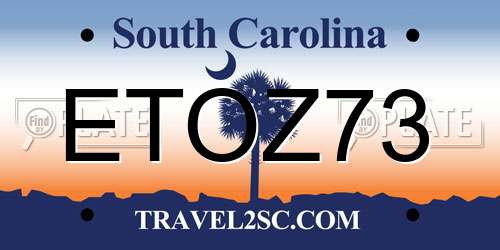 ETOZ73 South Carolina License Plate
