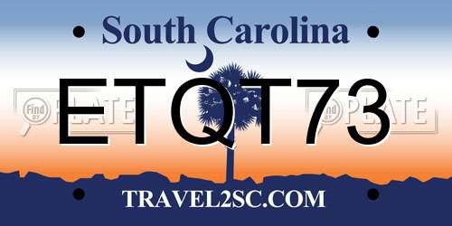 ETQT73 South Carolina License Plate