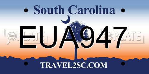 EUA947 South Carolina License Plate