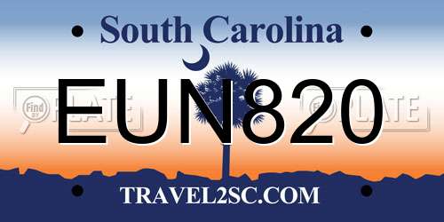 EUN820 South Carolina License Plate