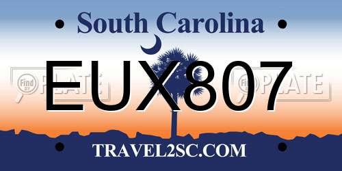 EUX807 South Carolina License Plate