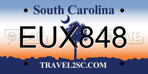EUX848 South Carolina License Plate