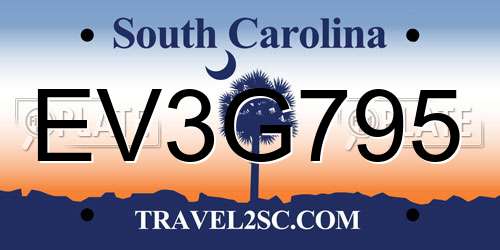 EV3G795 South Carolina License Plate