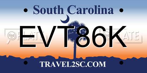 EVT86K South Carolina License Plate