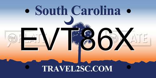 EVT86X South Carolina License Plate