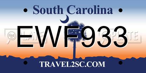 EWF933 South Carolina License Plate