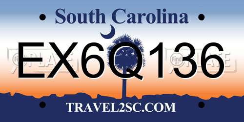 EX6Q136 South Carolina License Plate