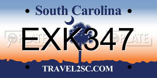 EXK347 South Carolina License Plate