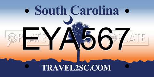 EYA567 South Carolina License Plate