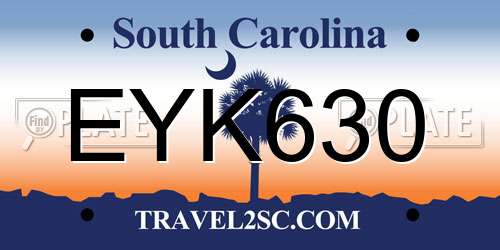 EYK630 South Carolina License Plate