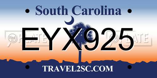 EYX925 South Carolina License Plate