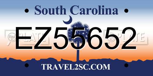 EZ55652 South Carolina License Plate